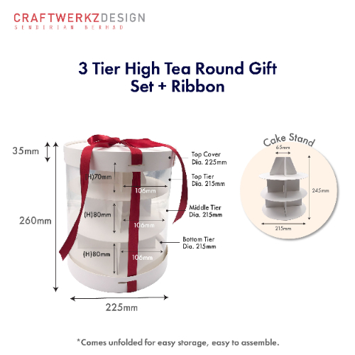 3 Tier High Tea Round Gift Set + Ribbon